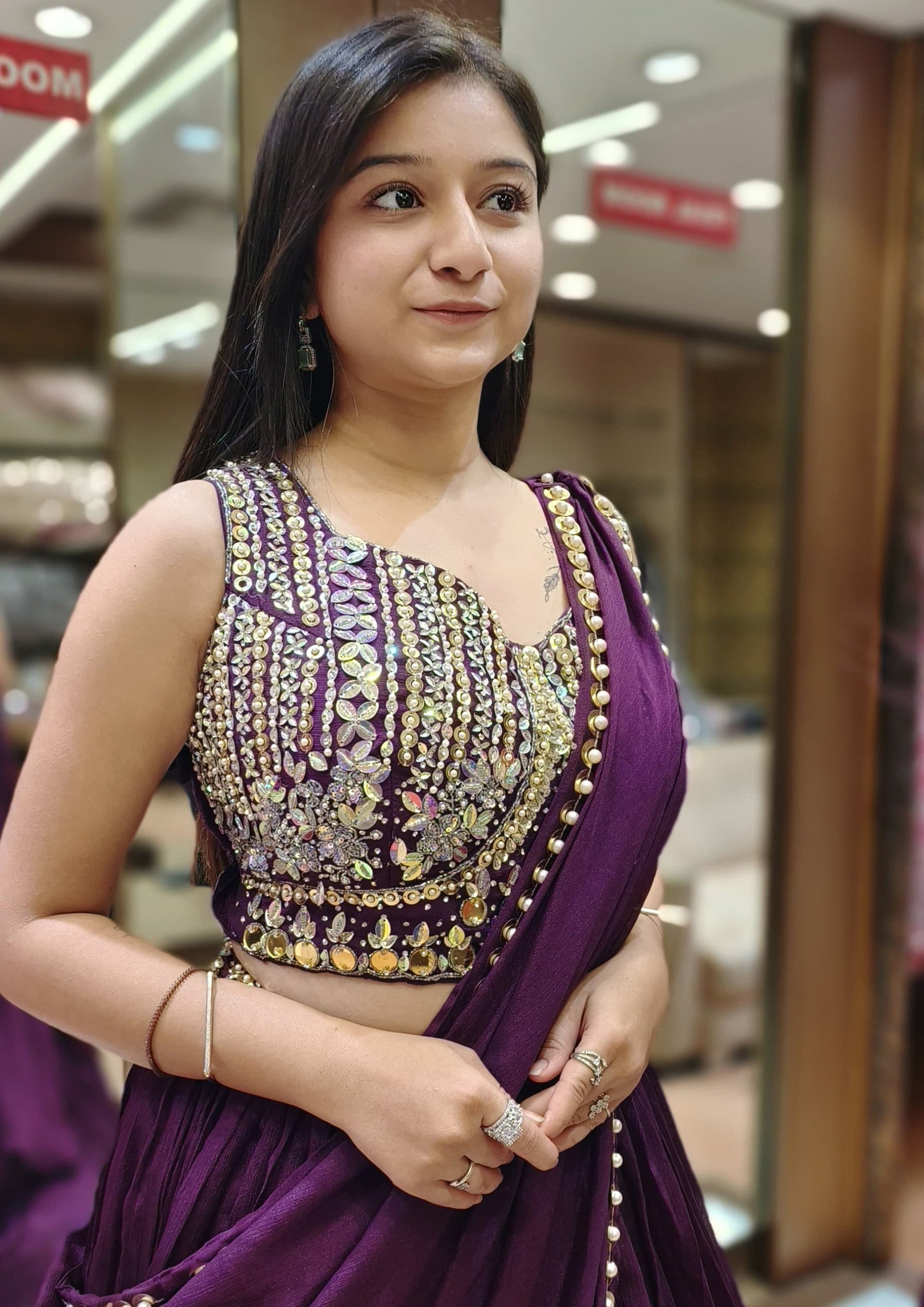 Purple Color Chinnon Hand Work Designer Lehenga Choli